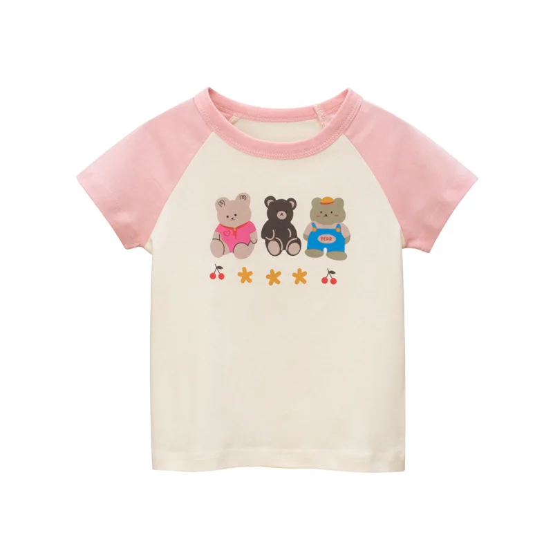 2023 Verano 2-8 Años de la Muchacha de los Niños de Manga Corta T-shirts de Algodón Impreso Carta Versátil Bebé de Niña de las Tops de los Niños Niño Niña Camisetas
