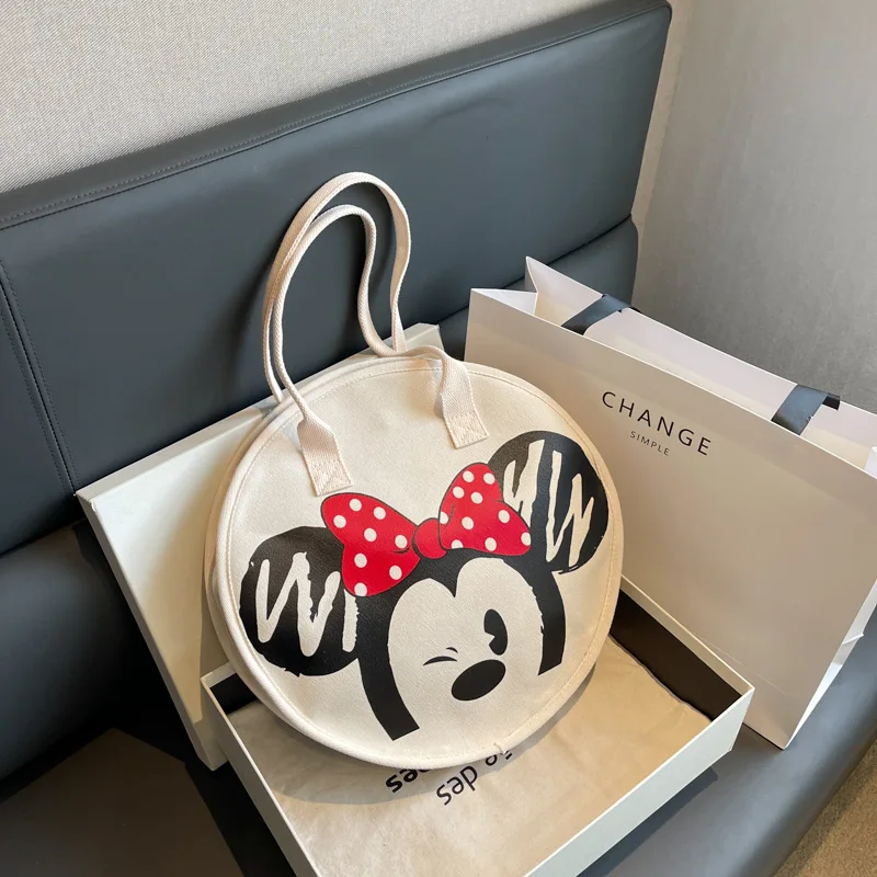 Disney Casual Lona de Mickey Mouse Bolso de las Mujeres de Gran Capacidad de 2023 Nueva Moda de la Ronda de hombro Bolsa de dibujos animados Bolsa de 36x36x8cm