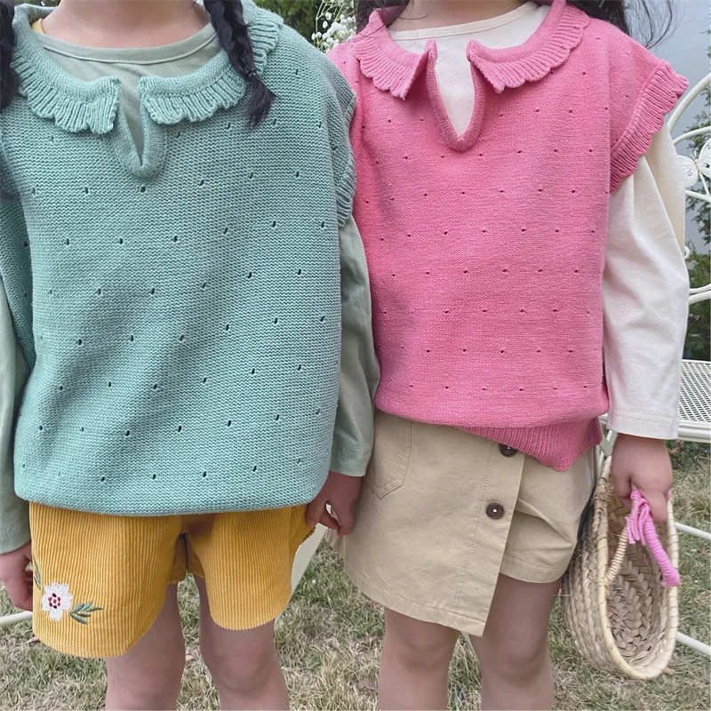 Otoño Nuevo coreano de los Niños Sólido Chaleco de Lana de las Niñas Hueco Casual Jersey de niño pequeño chaleco de los niños chaleco de niña ropa de invierno