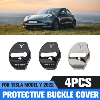 4Pcs/Set de Accesorios de acero Inoxidable Cerradura de la Puerta de la Hebilla de la Cubierta Para el Tesla Model S 2021-2023 Protector