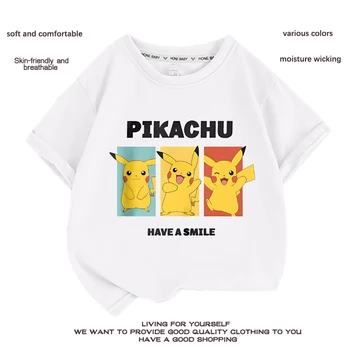 Anime Kawaii Pikachu de Verano para Niños Nuevas Camisetas de Manga Corta de dibujos animados de los Niños y las Niñas Desgaste Cómodo Todo el partido Tapas de Regalo