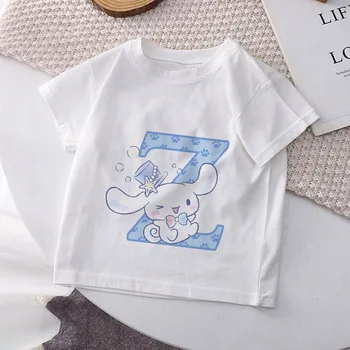 Cinnamoroll Niños T-shirt Letra a B C D Combinación de Nombre de Sanrio Kawaii Niñas de Camisetas de dibujos animados de Ropa Casual Kid Boy Tops