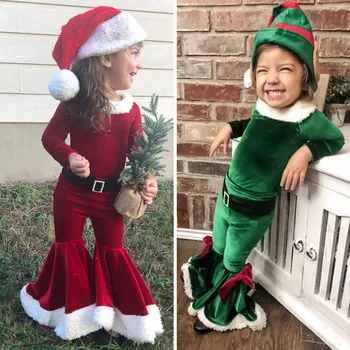 Europeas y Americanas de Navidad disfraces de Navidad para Niños elfos trajes cosplay de Invierno de manga larga de la parte superior de la campana de fondos de chicas chicos