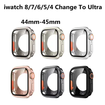 Protector de pantalla de la Cubierta para Apple Watch 45 mm 44 mm Duro de la PC Frontal y Trasera Parachoques Caso de iwatch 8/7/6/5/4 Cambio A Ultra