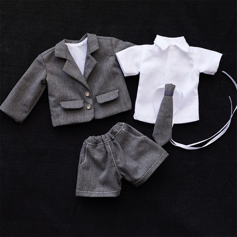 BJD ropa de la muñeca para 1/4 1/5 1/6 tamaño de traje gris de manga larga camisa blanca corbata pantalones cortos de BJD ropa de la muñeca de la muñeca accesorios