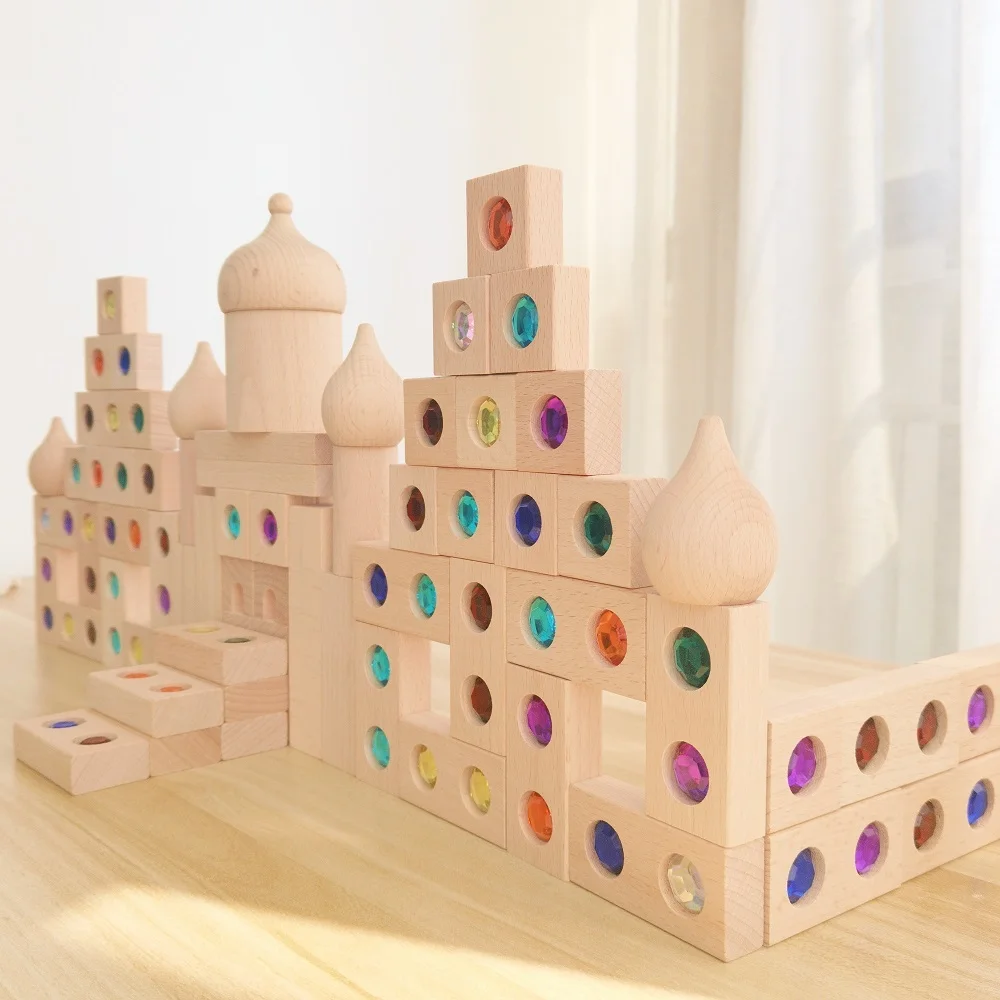 20-100PCS Gran Castillo de Madera Bloques de Construcción de Juguetes Montessori, Juguetes para los Niños de la Construcción del Edificio