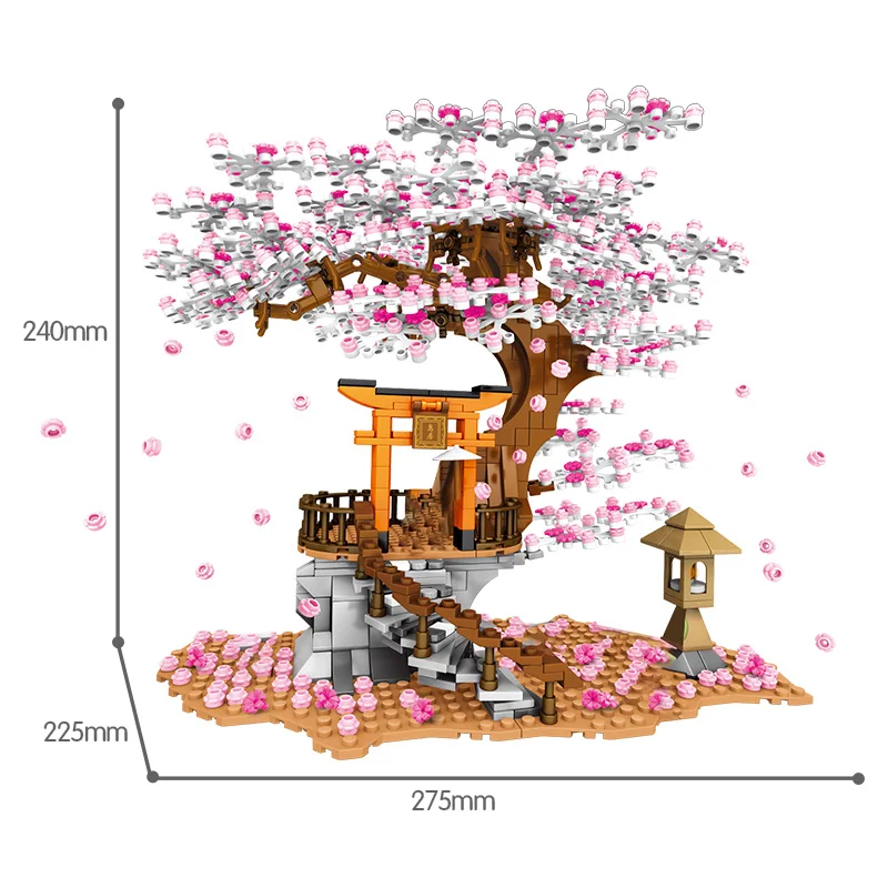 Creativo Sakura Puesto De Inari Ladrillos De La Ciudad Vista A La Calle De Los Cerezos En Flor Del Paisaje De La Casa Del Árbol De Bloques De Construcción De Juguetes Para Los Niños