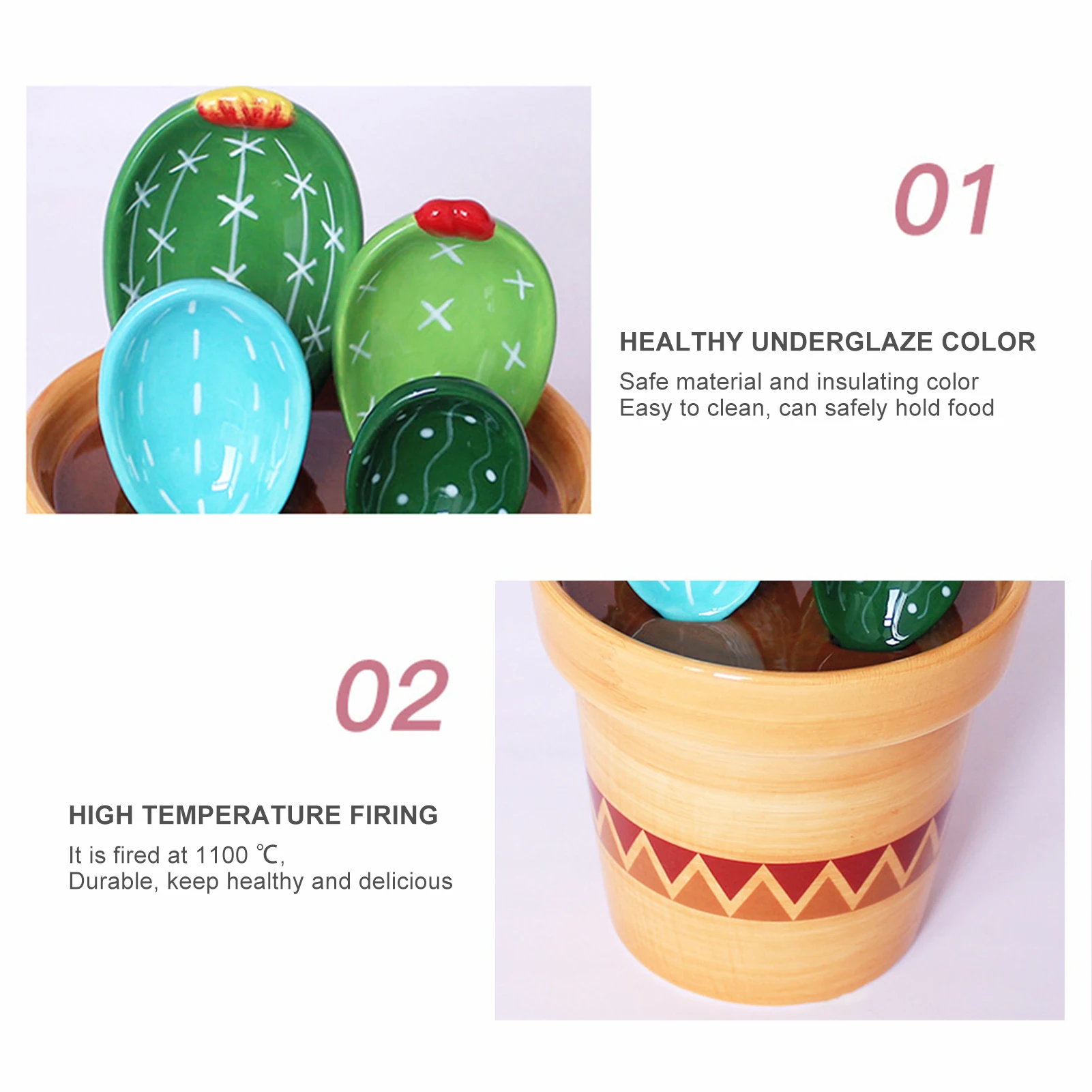 Dibujos animados de Cactus Cucharas de Medir Conjunto de Hornear Herramienta con la Titular de Soporte para la Medición de Seco y Mojado Ingredientes para Hornear