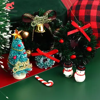 1 Juego De Casa De Muñecas En Miniatura Del Árbol De Navidad, Muñeco De Nieve Garland Muleta Modelo De Conjunto Decoración De Casa De Muñecas De Juguete De Navidad Accesorios