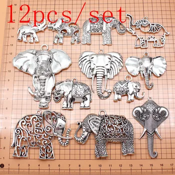 12pcs/set Elefante Encantos Suministros Para la Joyería de Materiales de Tendencia