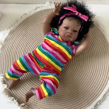 20 de Cuerpo Blando de color Marrón Oscuro de la Piel Renace Bebé Lanny Muñeca de Arte en 3D de la Piel Realistas Bebé Muñeca de Colección