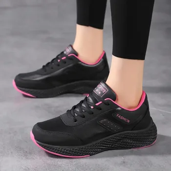 2023 Nueva De Cuero Negro, Zapatillas De Deporte Para Las Mujeres De La Moda De Las Mujeres Zapatillas De Alta Calidad, Pisos De Caminar De Los Deportes De Zapatillas De Mujer