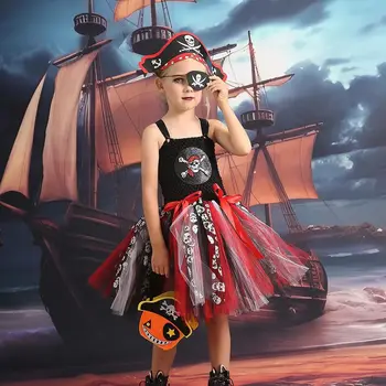 2023 Nueva de Halloween de los Niños de Pirata del Juego de Rol de Vestuario cos Caribe Pirata de Maquillaje de la Bola de las Niñas Vestido de Poncho