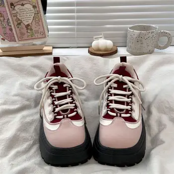 2023 Nuevas Chicas de color Rosa Zapatos de Mujer de Primavera de Espesor Estudiante de la Junta de Zapatos Casual Zapatillas de deporte con cordones de Cómodos Zapatos de Mujer
