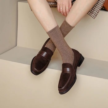 2023 Primavera de la Mujer de Ocio del Dedo del pie Redondo Gruesos Tacones de Oveja Zapatos de Gamuza de las Mujeres zapatos de Tacón Alto de Tacón Bajo los Zapatos de Mujer