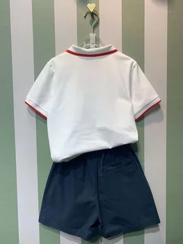 2023 Verano Nuevo Diseño de la Carta de Bordado de la Camisa de Manga Corta con Pantalones Para Niños de 2 piezas de Conjuntos de