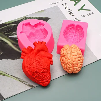 3D de Cerebro y Corazón Moldes de Silicona DIY hechos a Mano Fondant de Chocolate Decoración de la Torta principal de las Herramientas de la Cocina de la Hornada Accesorios