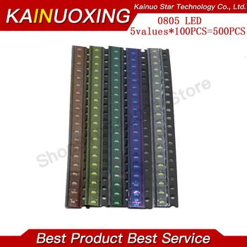 5 x 100pcs/Color=500pcs Nueva 0805 Rojo/Verde/Azul/Blanco/Amarillo SMD LED kit