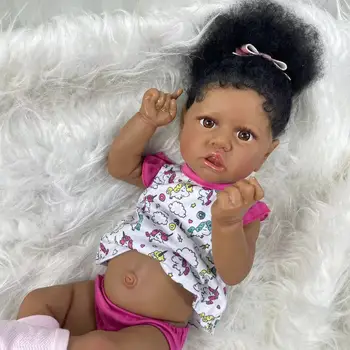 55CM afroamericanos Renacer Saskia Cuerpo entero de Vinilo Lavable Recién nacido Posable Baby Doll Negro de la Muchacha Para Niños Regalo