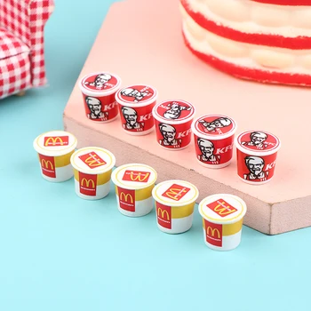 5Pcs/set 1/12 casa de Muñecas en Miniatura de los Alimentos de comida rápida Mini KFC Familia Balde Modelo Juguetes Pretender Jugar Decoración de Casa de Muñecas
