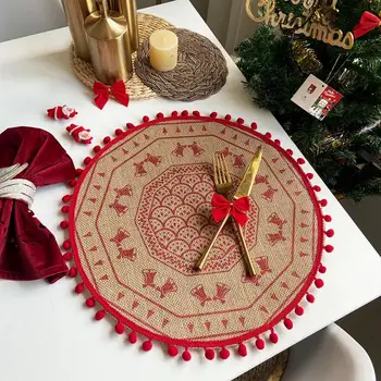 Antideslizante Manteles de Navidad Manteles de Punto Aislado Tapetes Decorativos para fiestas de juego de Comedor de 5 Anti-slip