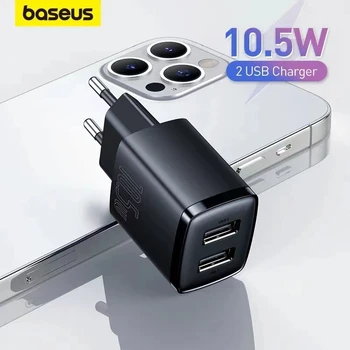 Baseus Cargador 10,5 W Dual de Viaje USB Cargador Rápido con Mini Portátil Montado en la Pared del Puerto Dual del Cargador para el iPhone de Huawei, Xiaomi