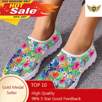 Bastante Tropical de la Flor de Impresión de las Mujeres Zapatos Planos de Verano Transpirable Slip-on de la Malla Zapatillas de deporte Ligero Mocasines Zapatos