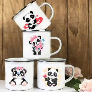 Bebida Postre Desayuno Leche Tazas de Niño Tazas de Flor de Panda Impreso Creativo Esmalte de Taza de Agua de la Manija de la Taza de Regalos de Cumpleaños para los Niños