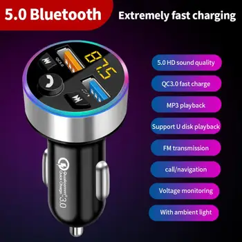 Bluetooth del coche 5.0 Transmisor de FM Digital con Pantalla Dual USB Multifuncional Cargador Rápido de Auto Reproductor de MP3 de Coche Accesorios