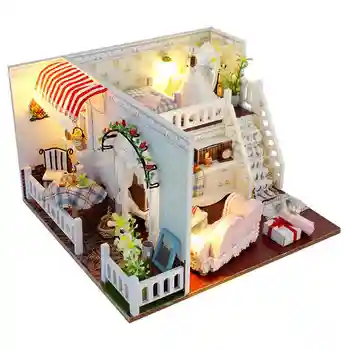 Casa de muñecas Con Cubierta de Polvo juguetes para los niños de la casa los Regalos en Miniatura de Bricolaje Rompecabezas de Juguete Modelo de Madera oys Regalos de Cumpleaños