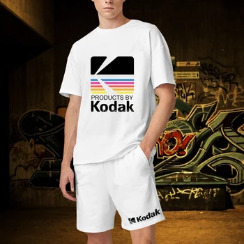 Corea Hombres de la Camiseta de los pantalones Cortos de Moda de gran tamaño Kodak de la Pieza 2 Sets Cortos Trajes de Alta Calidad de Verano Y2k Trajes de Hombres Ropa Hipster