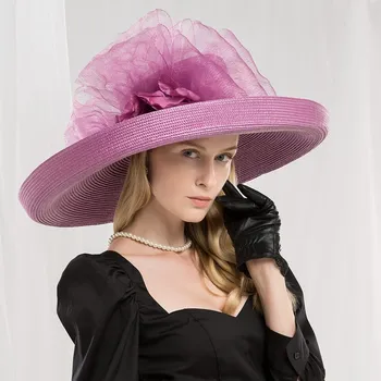 EE 1045 diseñadores nueva primavera aumentó ligeramente exagerada aleros forma cóncava sombrero jockey club de la alta sociedad hat