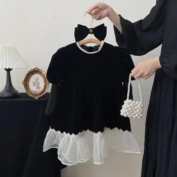 Elegante Terciopelo Negro De La Princesa Vestidos De Las Niñas De Bebé Niño De Otoño De Ropa De Vestir