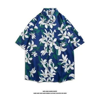 estilo de la flor Hawaiana de los hombres retro pareja casual suelto playa floral de manga corta tendencia de la ropa de la ropa camisas para hombres