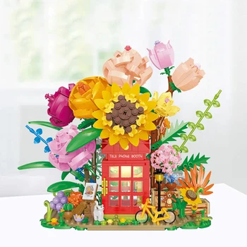 Flor de la Cabina de Teléfono Bloques de Construcción 1208PCS+ Creativo montar 3D Eterna Flor Modelo de Ladrillos de Juguete Para la Decoración del Hogar, de Regalo