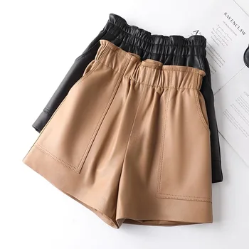 Genien Pantalones Cortos De Cuero Para Las Mujeres 2023 Nueva Moda Elestic Cintura Alta Pantalones Cortos De Mujer Ropa De Estilo Casual