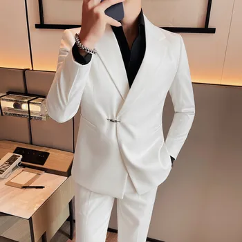 Haute Couture Social para Hombres de Negocios, ropa Formal Traje de Chaqueta de los Hombres de Color Sólido Primavera Otoño Blazers Hombres Slim-fit de Banquetes de Esmoquin