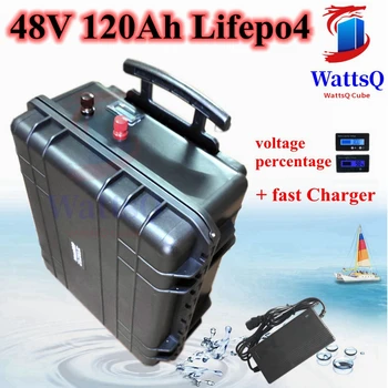 impermeable 48V 120Ah Lifepo4 batería de litio BMS maletín con Ruedas para 7200W Scooter de tres ruedas cortadora de barco + 10A cargador