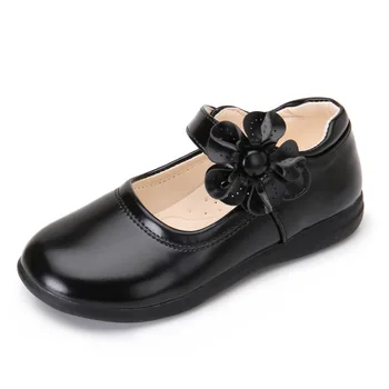 La flor de los Niños de las Niñas de Blanco Negro de la PU Zapatos de Cuero Para Adolescentes Grande de las Niñas de la Escuela de Niños del Partido de la Boda de Baile de la Princesa de los Zapatos de Nuevo 2023