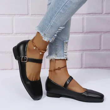 Las mujeres Sandalias DE Verano 2023 Color Sólido de Cuero Plano de la Plaza de la Hebilla de Estilo Británico Casual Mocasines Zapatos Zapatos Para Mujeres