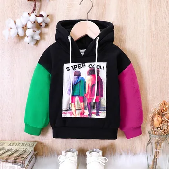 Los niños Casual Sudaderas con capucha para Niñas Ropa de 2023 Otoño Invierno Niño Parcheado de Manga Larga de Impresión Sweatershirts Tops de Moda Streetwear
