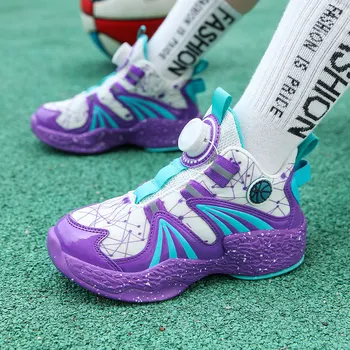 Luz Niños de Zapatillas de Baloncesto de los Muchachos de Zapatos de Hebilla Giratoria Transpirable Niños Casual de Moda de Lujo de Tenis Deportivos para Niño