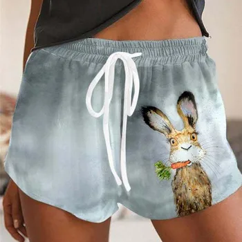 Mujer Conejo Zanahoria Cintura Alta Cintura Elástica pantalones Cortos Deportivos Suelto Casual ropa Exterior