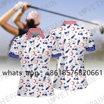 Mujer de Golf de la camiseta al aire libre, campo de Golf de los Deportes de la Aptitud de secado Rápido de la Solapa de la Camisa de Polo de Manga Corta de Impresión Transpirable Ropa de Golf Nuevo