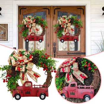 Navidad Rojo Camión De La Corona De Tres Camiones Arco Decoraciones De Navidad Corona De La Puerta Colgante De La Decoración De Otoño Corona De Marco