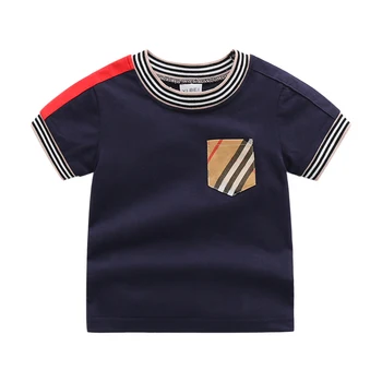 Nueva 2022 moda de verano niños ropa Unisex O-Cuello de algodón a cuadros de la raya Mosaico de manga corta para bebé niños niñas T-shirt 1-6 años