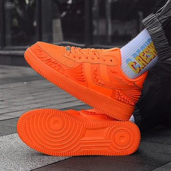 Nueva Llegada de la Moda de Naranja para Hombre Fornido Zapatillas de deporte de Cuero del Diseñador de Zapatillas de deporte de los Hombres de Streetwear Bajo Casual Zapatos de los Hombres Pisos basket homme