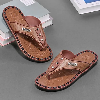 Nuevas Zapatillas De Verano Chanclas Para Hombres Zapatillas De Playa, Sandalias De Cuero Calzado Cómodo Antideslizante Baño Zapatos De Los Hombres De Diapositivas