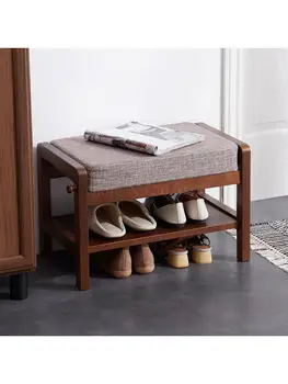 Nórdicos hall de entrada zapato banco estante del zapato de heces un zapato banco puede quedarse en casa pequeña bolsa blanda de madera sólida