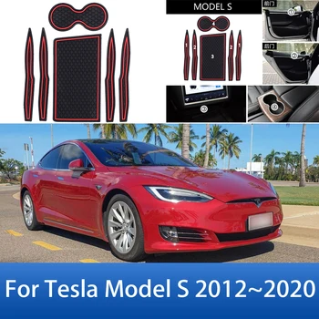 Para el Tesla Model S 2012 2013 2014 2015 2016 2017 2018 2019 Anti-deslizamiento de la Puerta de Goma de la Copa del Cojín del Coche Groove Esteras Interior Accesorios